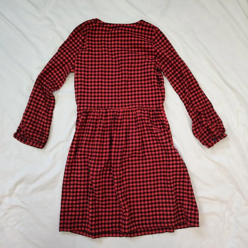 Carter's Kid Plaid Dress Girls 10 Red‎ Black Buffalo Check Long Sleeve Button Up